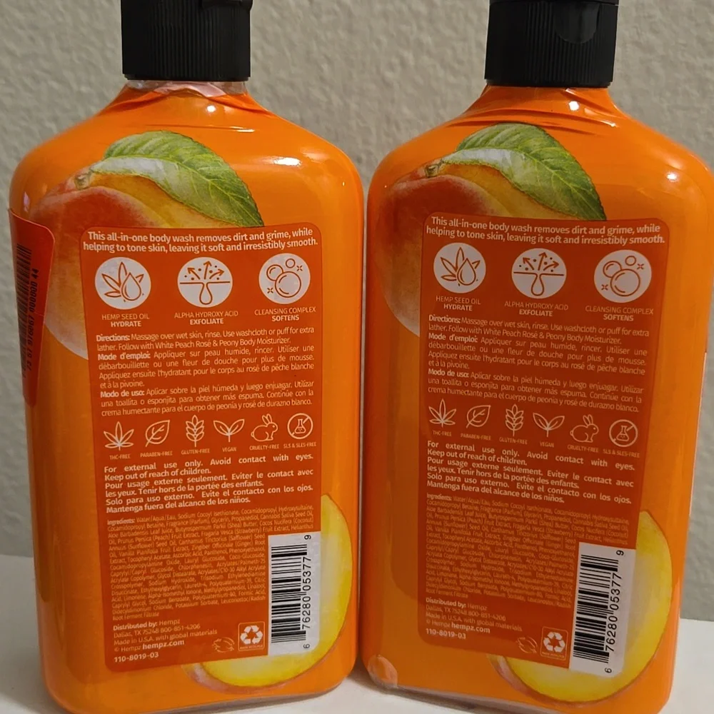 New And Sealed Hempz White Peach Rose And Peony Body Wash 2 17oz Bottles - Picture 3 of 5